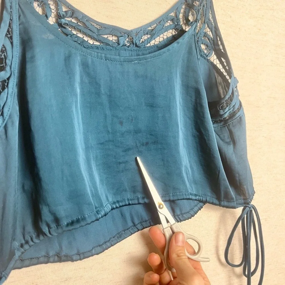 Free People Blouson Brami Blue-Green Teal Lace Strappy Cami‎ S boho festival